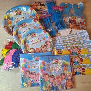Coco Melon Birthday Party Plate Napkin Balloon Cake Topper Bottle Label Stickers